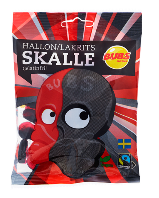 BUBS Raspberry & Licorice Skulls Candy Bag 90g
